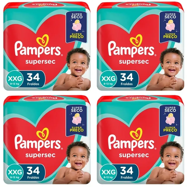 Kit 4 Fraldas Supersec Hiper ”Xxg” Pampers Simples c/34 Unidades cada