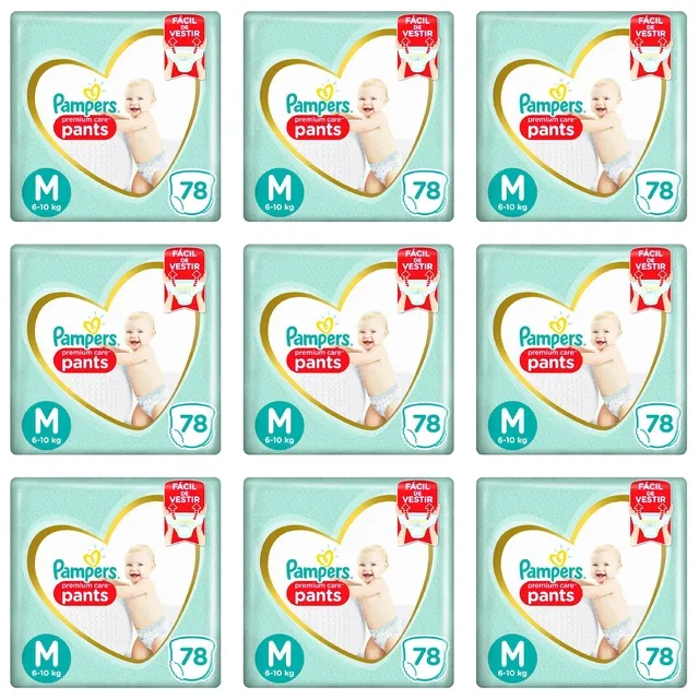 Kit 9 Fraldas Pampers Pc Pants Top M c/78 Unidades