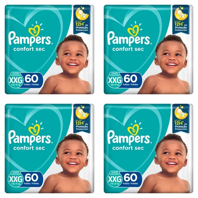 Kit 4 Fraldas Pampers Confort Sec XXG 60 Unidades cada