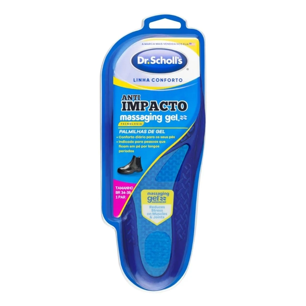 Palmilha Anti Impacto Work Massaging Gel Conforto e Energia Tamanho 34-39 Com 1 Par Dr.Scholls