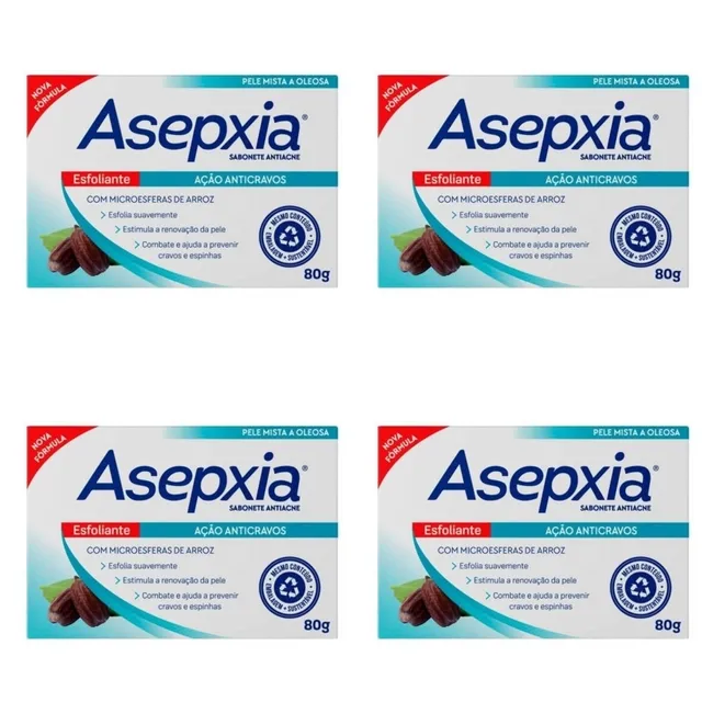 Kit c/4 Sabonetes Asepxia Barra 80g Esfoliante