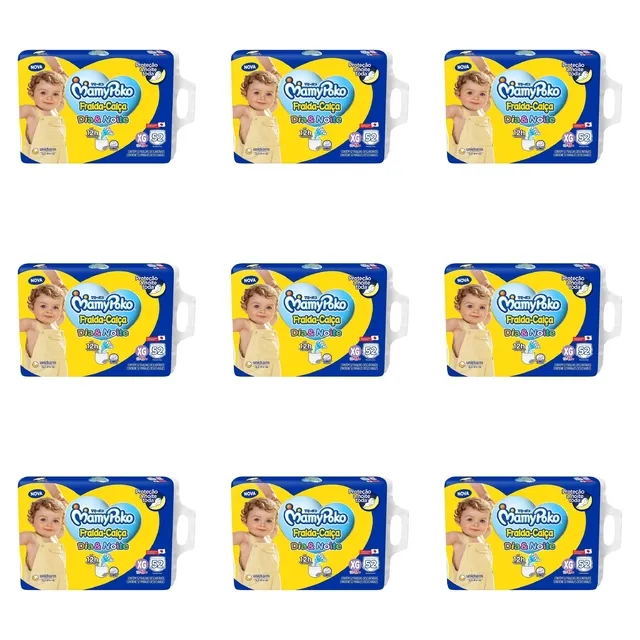 Kit 9 Fraldas Calça GIGA Dia&Noite MamyPoko XG c/ 52 Unidades cada