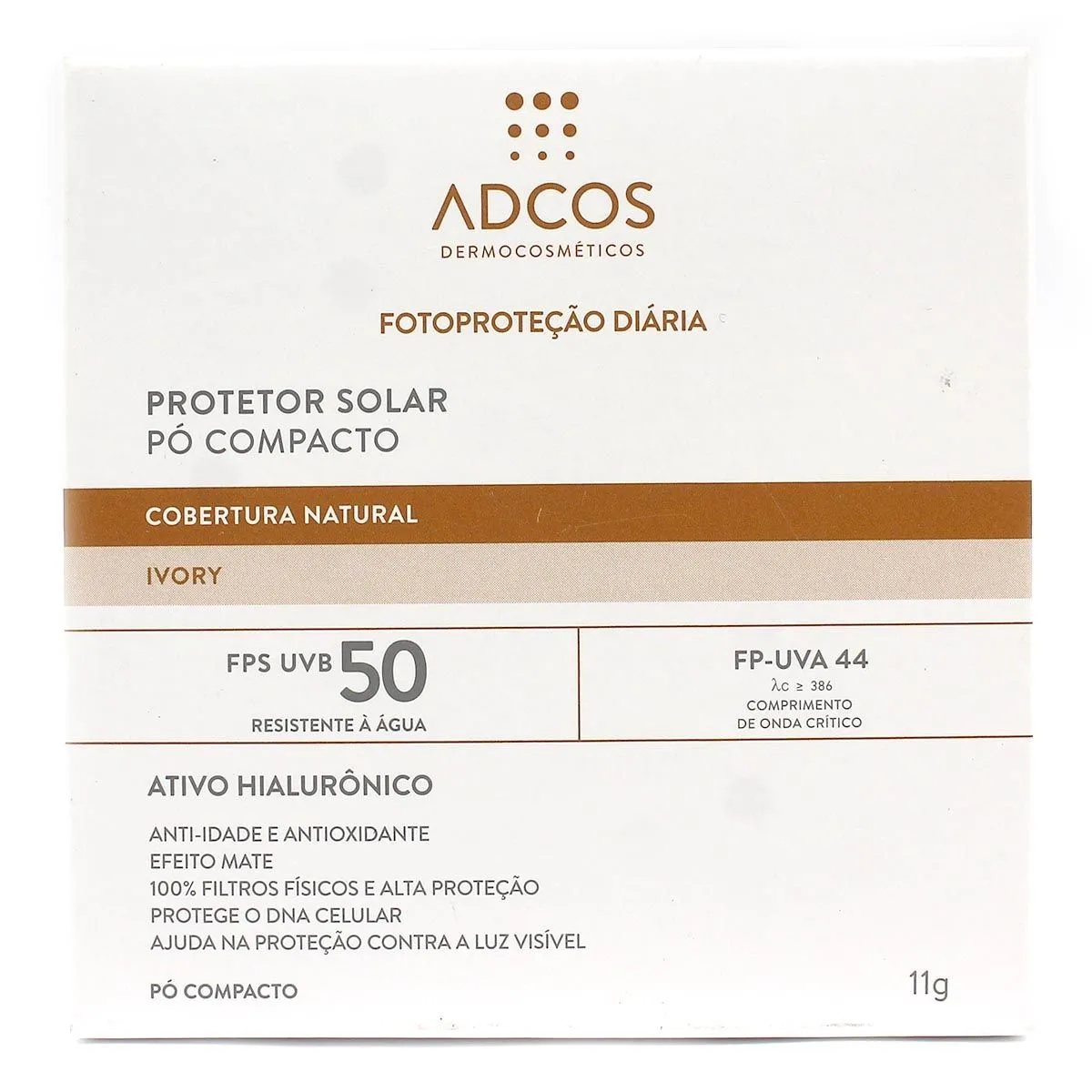 Pó Compacto Protetor Solar Cobertura Natural Ivory Fps 50 Adcos 11G