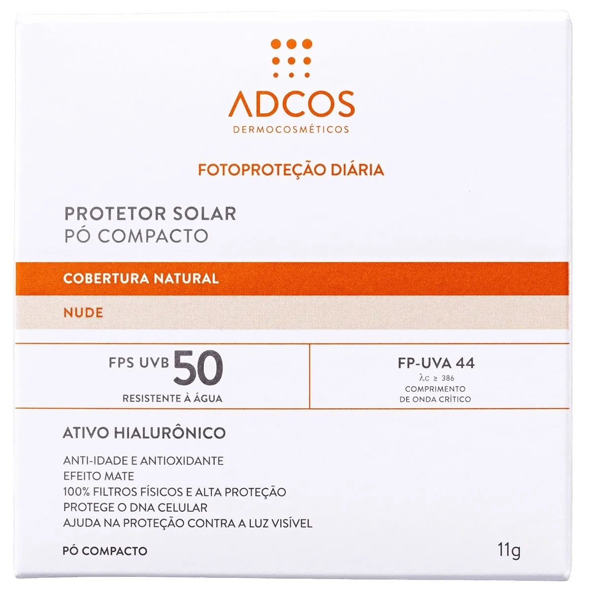Pó Compacto Protetor Solar Cobertura Natural Nude Fps 50 Adcos 11G