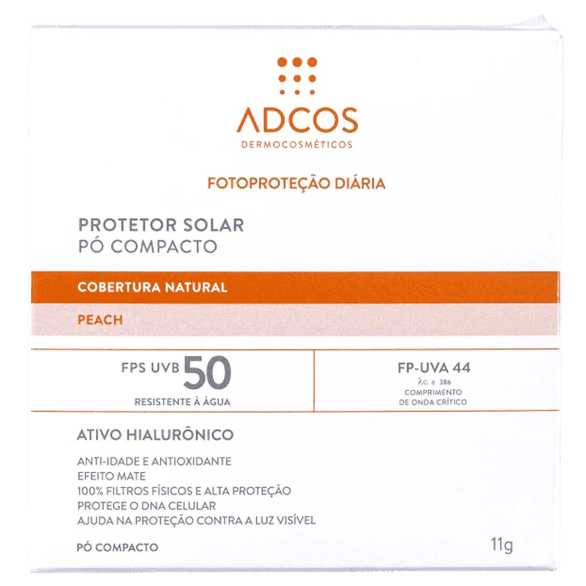 Pó Compacto Protetor Solar Cobertura Natural Peach Fps 50 Adcos 11G