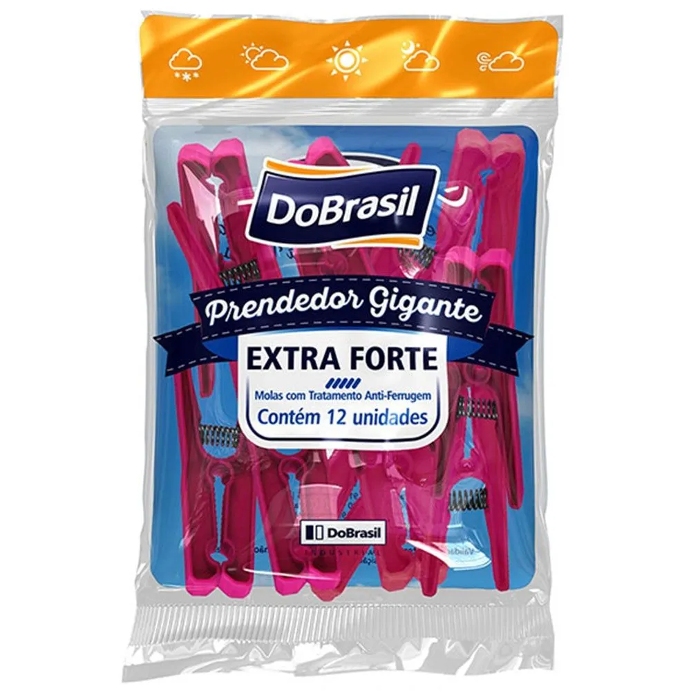 Prendedor Gigante Plástico Extra Forte Dobrasil Com 12 Unidades