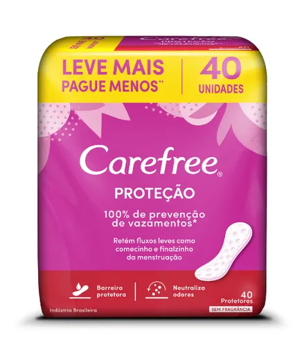 Protetor Diário Carefree Sem Perfume 40 Unidades