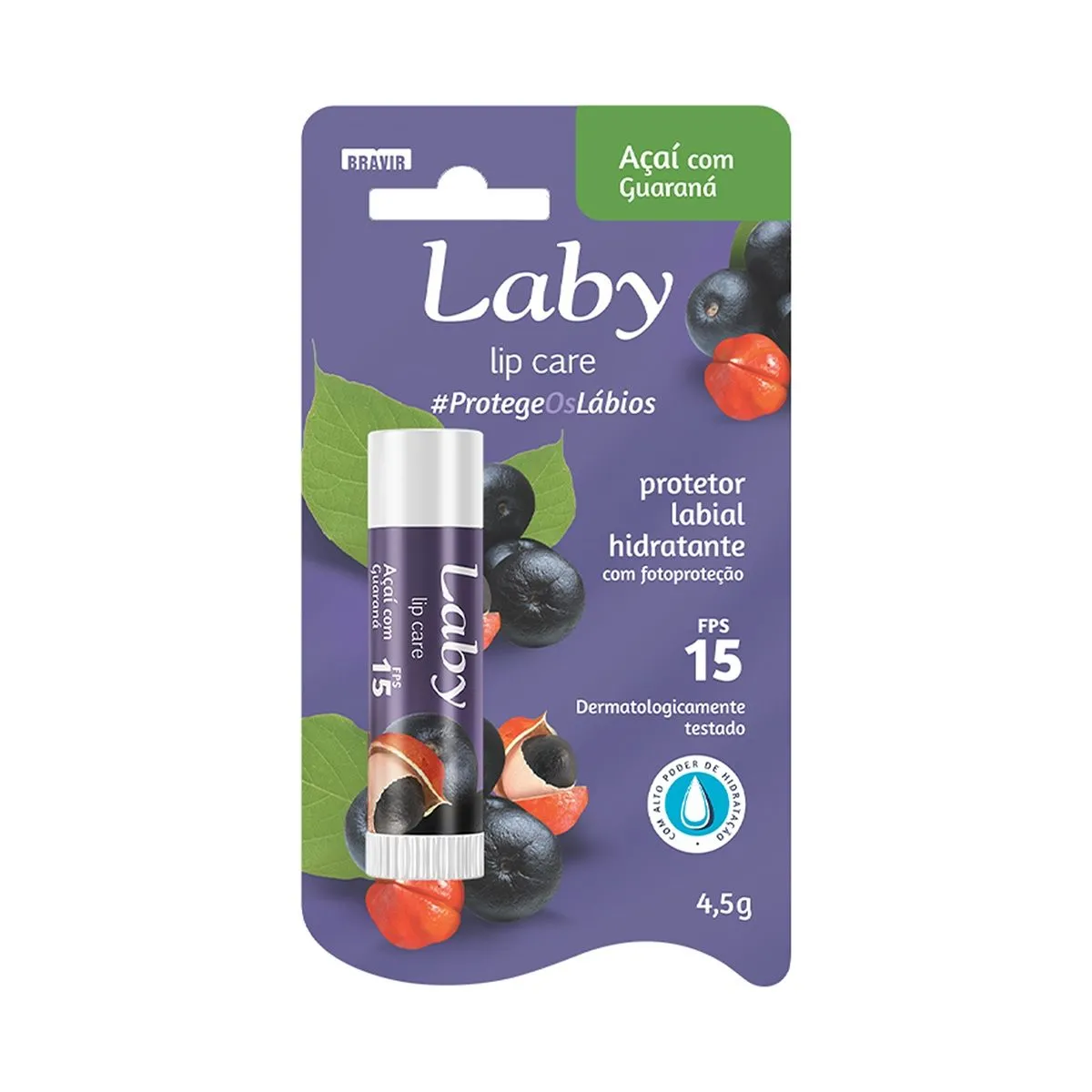 Protetor Labial Laby Lip Care Fps 15 Açaí com Guaraná 4,5g Bravir