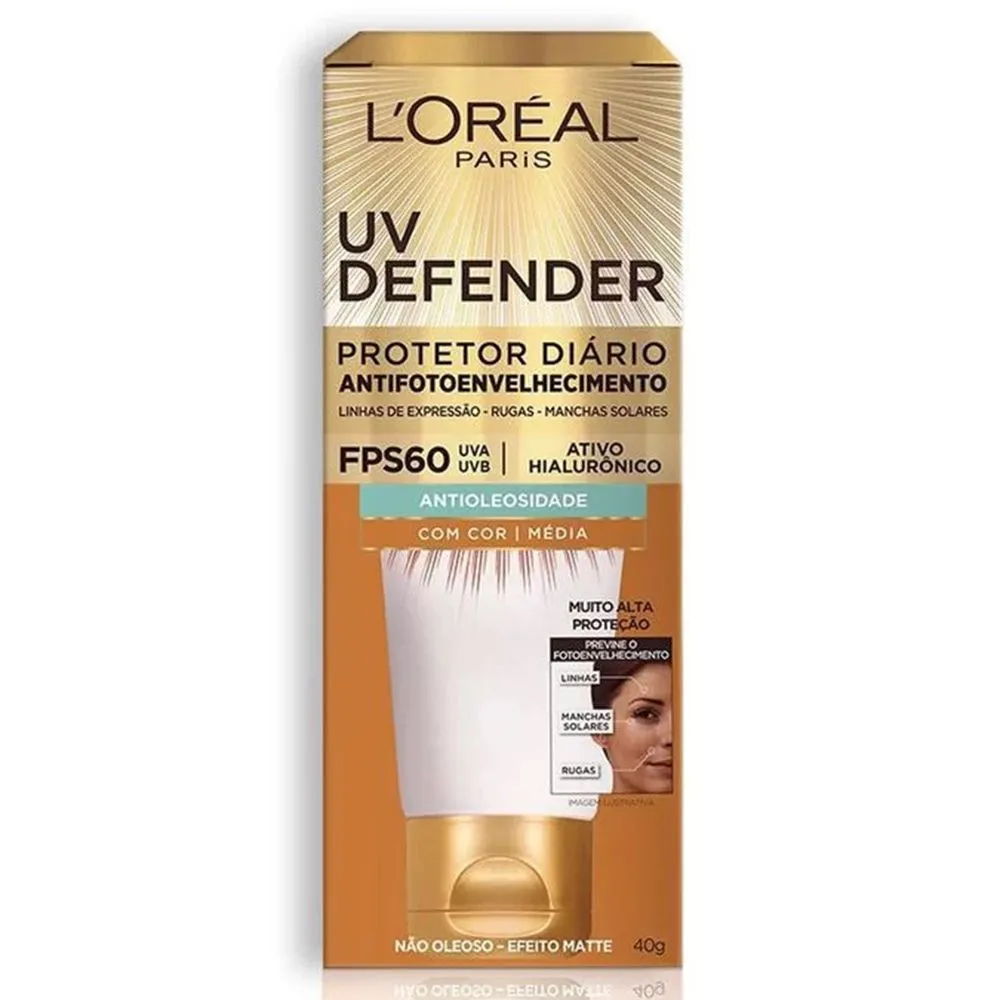 Protetor Solar Facial L'Oréal UV Defender Antifotoenvelhecimento Cor Média FPS60 40g