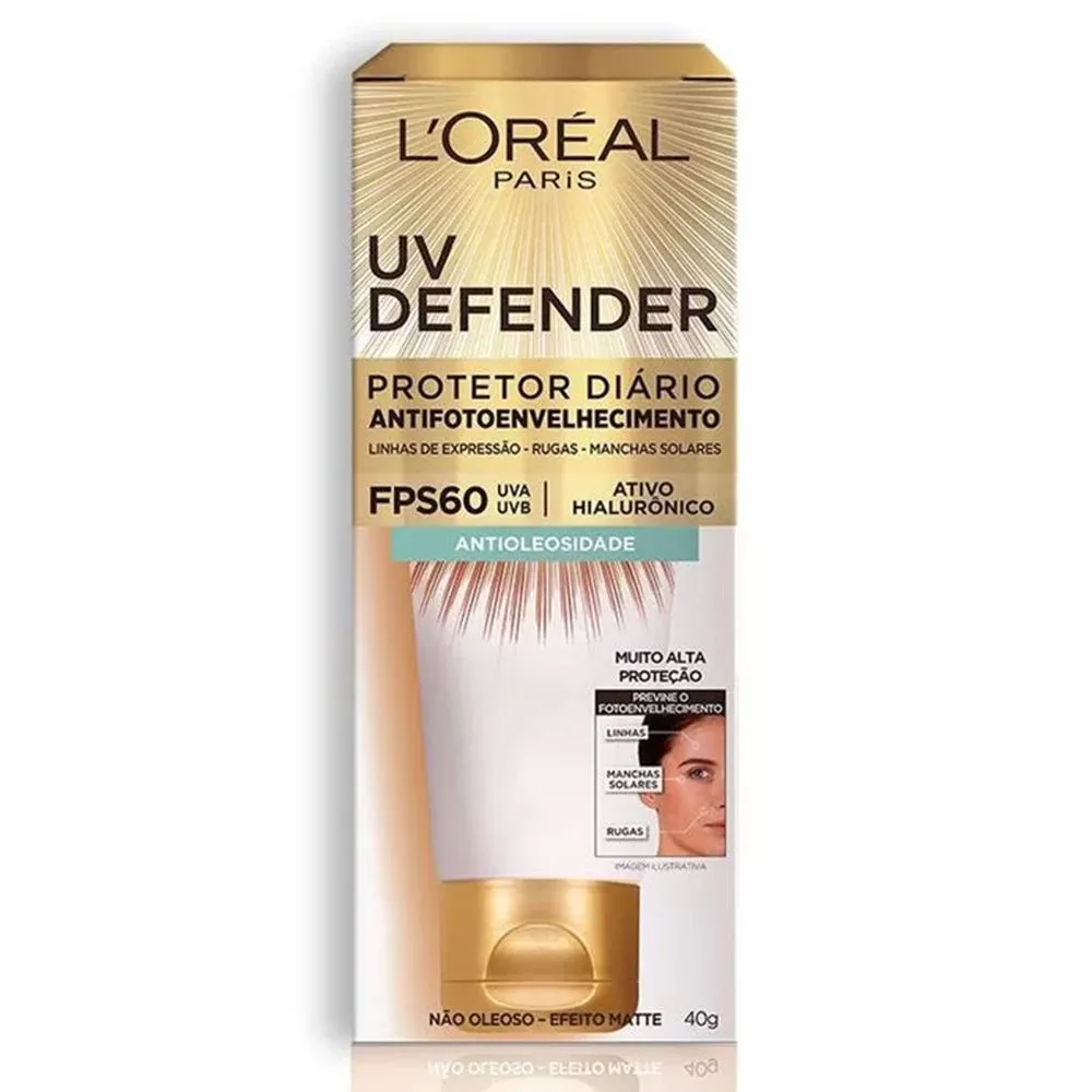 Protetor Solar Facial L'Oréal UV Defender Antifotoenvelhecimento Sem Cor FPS60 40g
