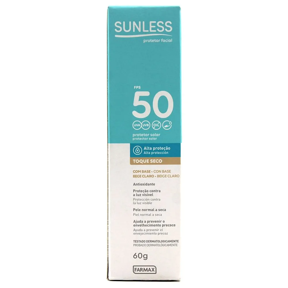 Protetor Solar Facial Sunless Fps 50 Base Bege Claro 60G