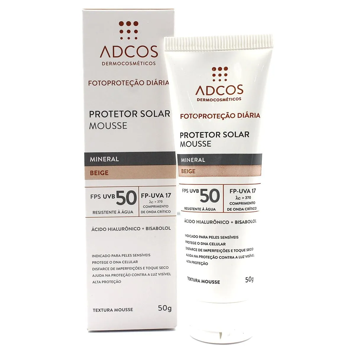 Protetor Solar Mousse Mineral Beige Fps 50 Adcos 50G