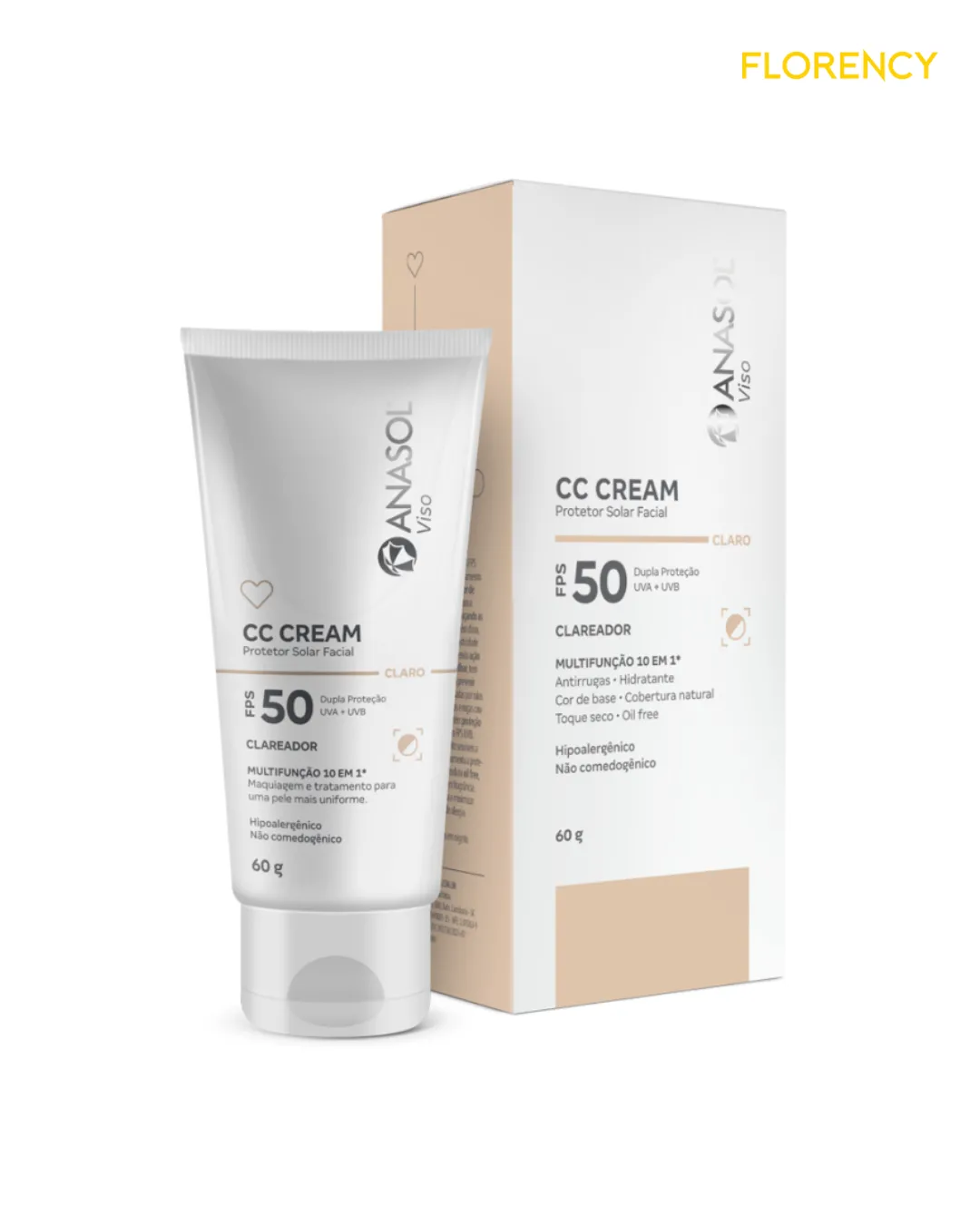 Protetor Solar Anasol Viso 60g Facial Cc Cream F50 Clara