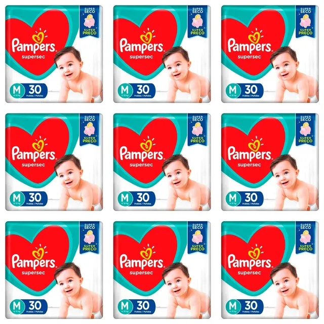 Kit 9 Fraldas Pampers Supersec M c/30 Unidades cada