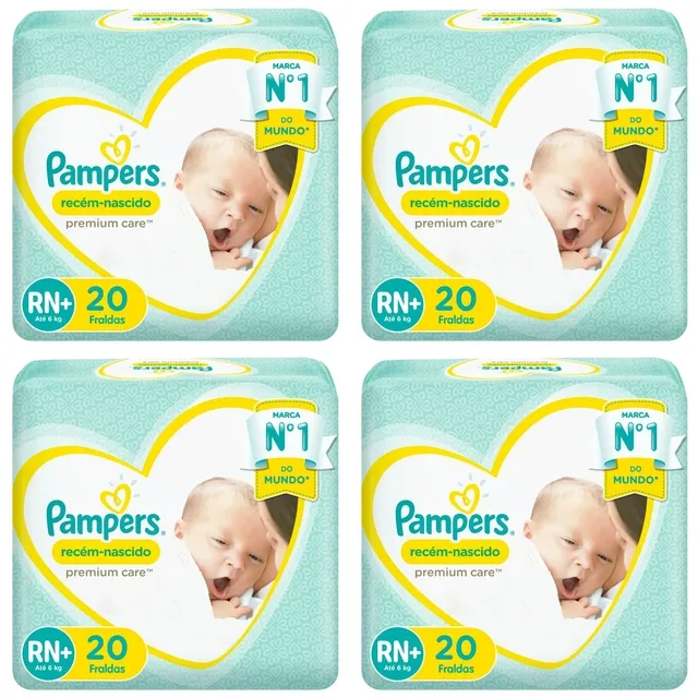 Kit 4 Fraldas Pampers Rn+ P/Care 6Kg 20 Unidades cada