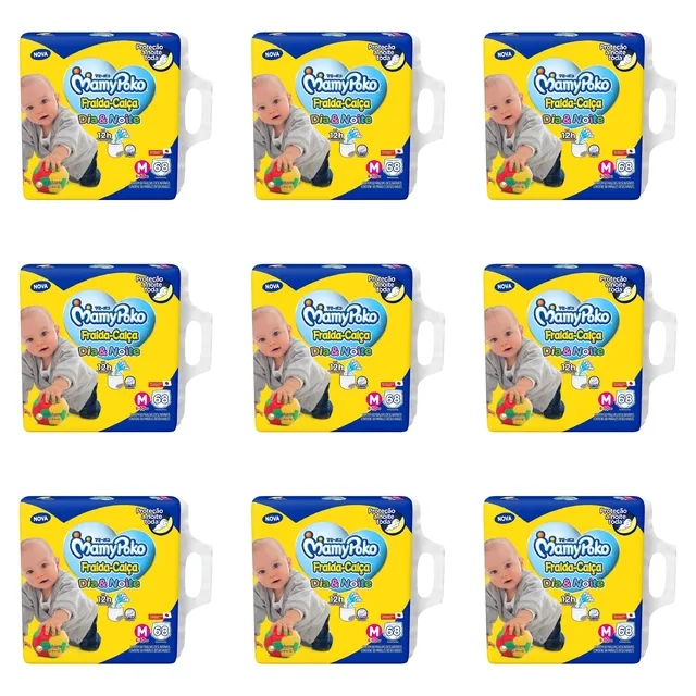 Kit 9 Fraldas Calça Dia&Noite MamyPoko M c/ 68 Unidades cada