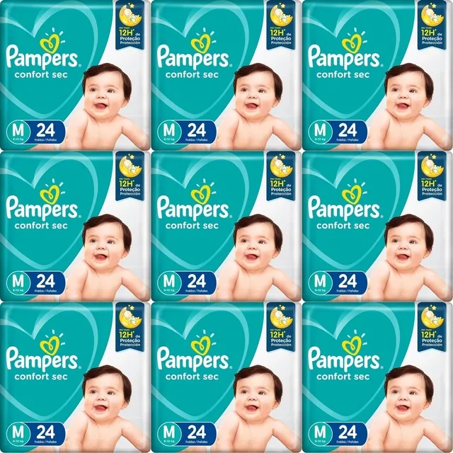 Kit 9 Fraldas Pampers Confort Sec M c/ 24 Unidades cada