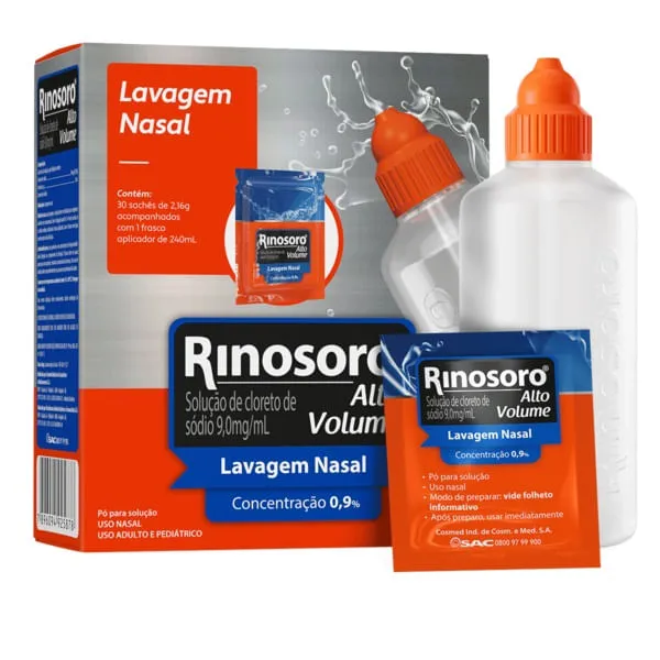 Rinosoro Alto Volume 9,0mg/ml Descongestionante Spray 30 Sachês + Frasco Aplicador