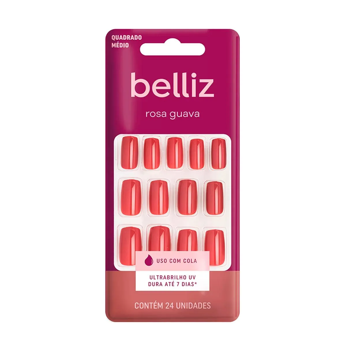 Unhas Postiças Autoadesivas Belliz 24 Unidades Rosa Guava