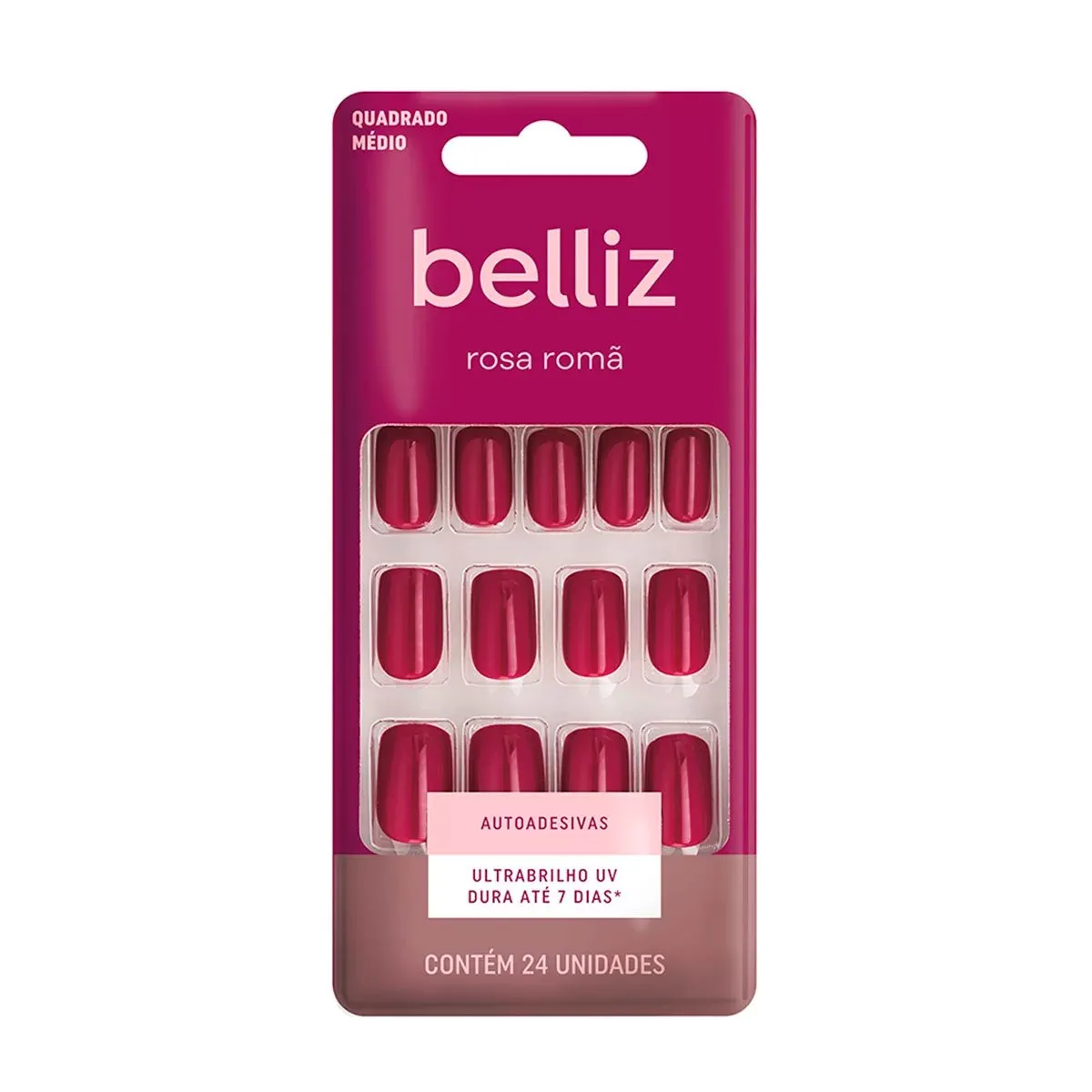 Unhas Postiças Autoadesivas Belliz 24 Unidades Rosa Romã