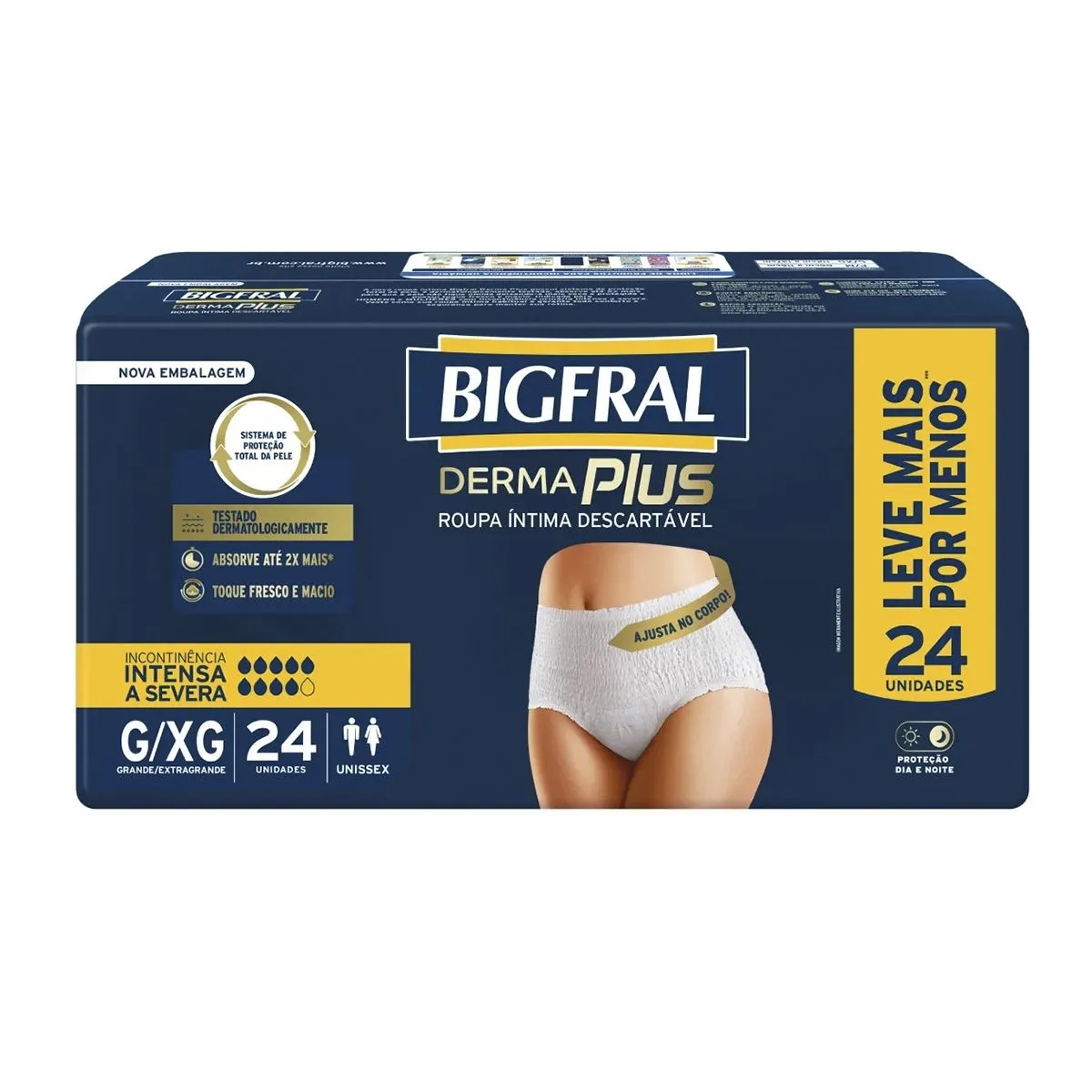 Roupa Íntima Bigfral Derma Plus Tamanho G/Xg Com 24 Unidades