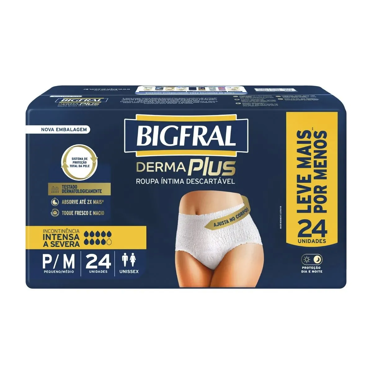 Roupa Íntima Bigfral Derma Plus Tamanho P/M Com 24 Unidades