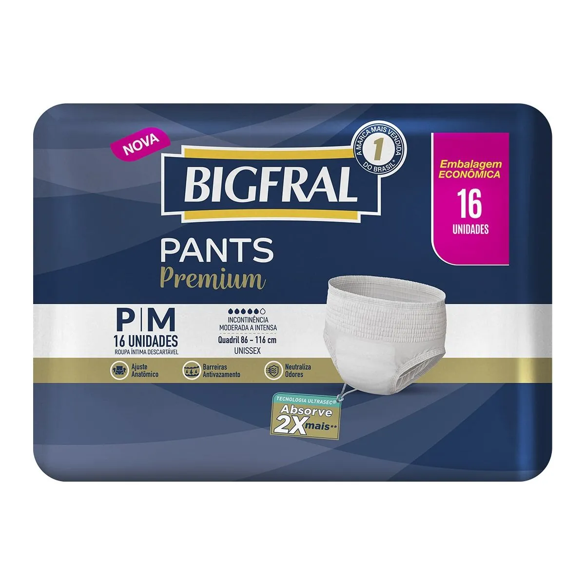 Roupa Íntima Bigfral Pants Tamanho P/m Com 16 Unidades