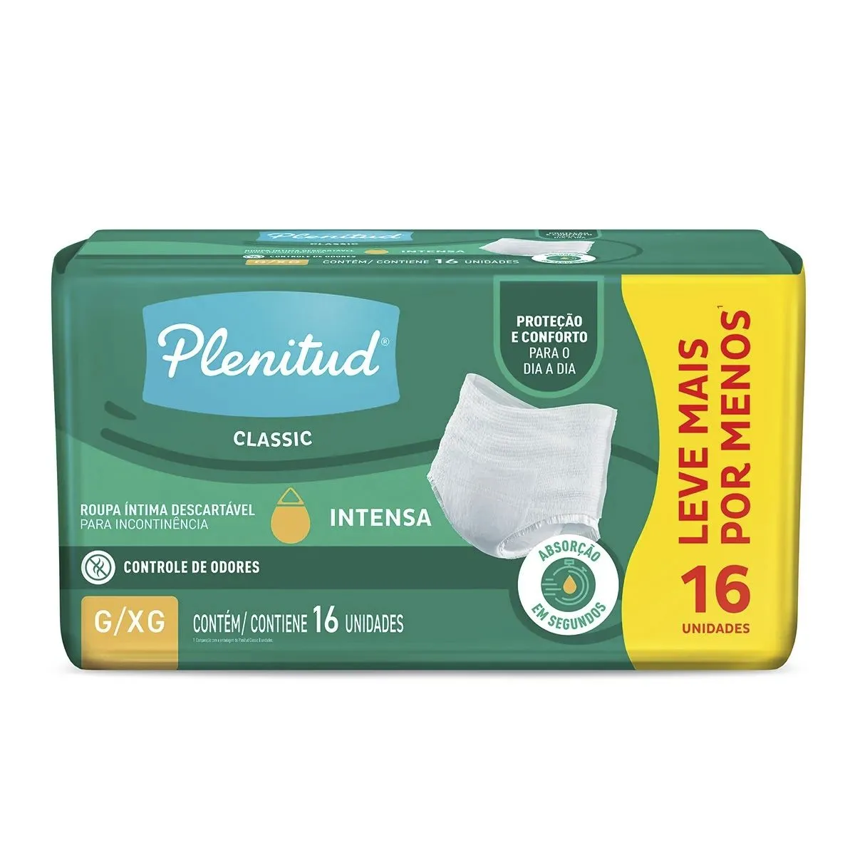Roupa Íntima Descartável Plenitud Classic Incontinência Intensa Tamanho G/XG Com 16 Unidades