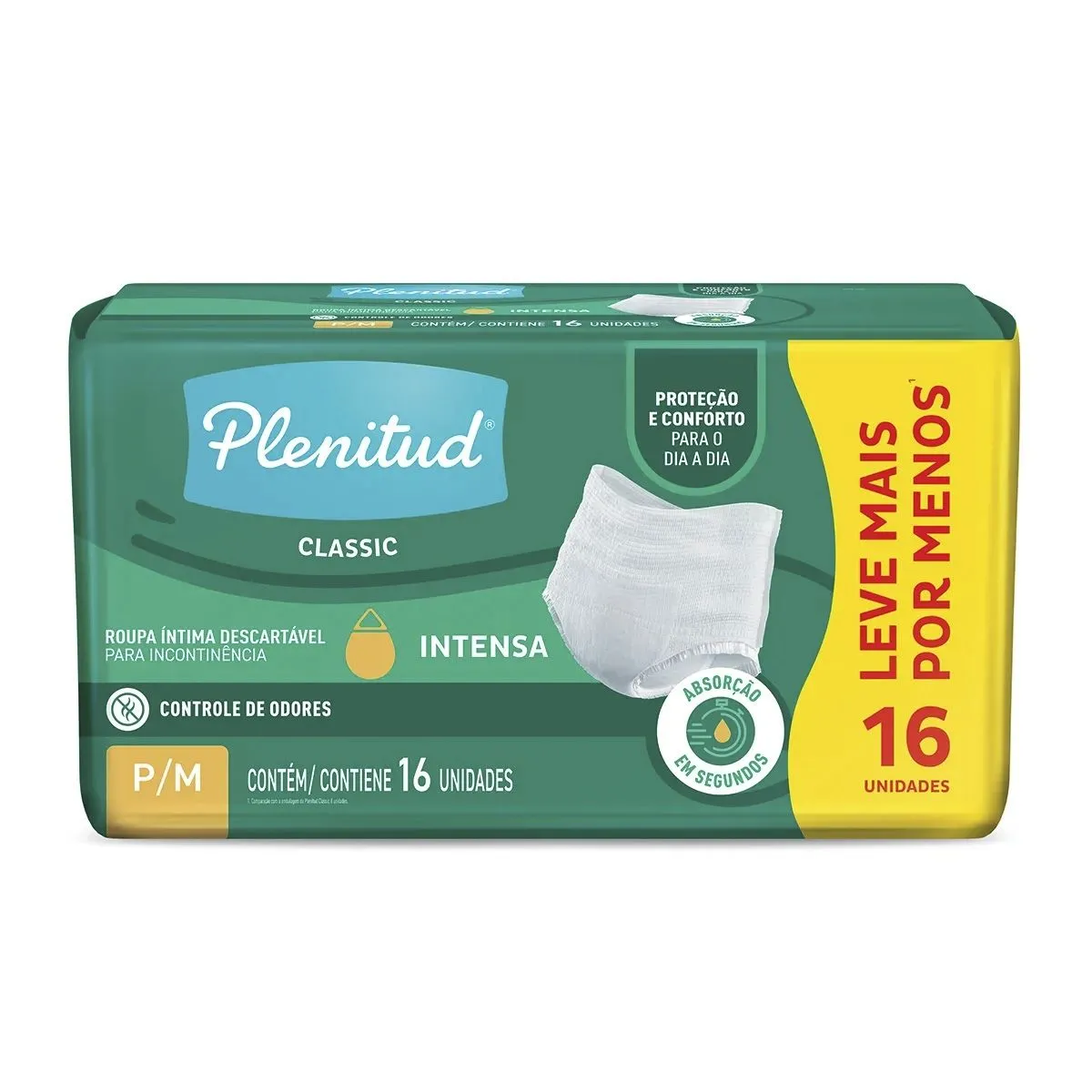 Roupa Íntima Descartável Plenitud Classic Incontinência Intensa Tamanho P/M Com 16 Unidades