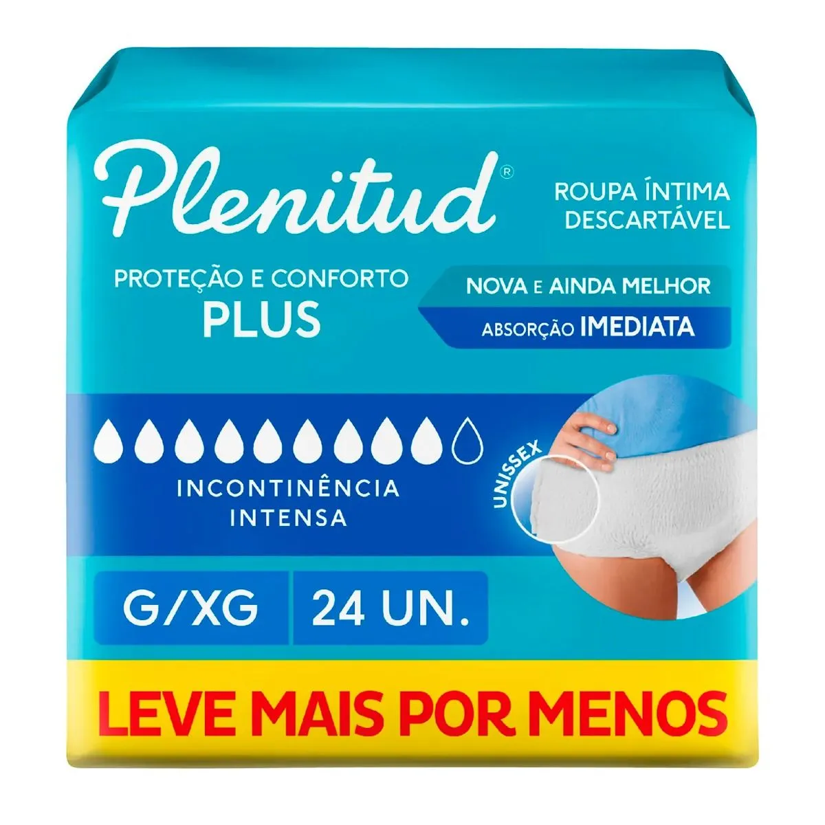 Roupa Íntima Descartável Unissex Plenitud Plus G/XG Absorção Imediata 24 Unidades