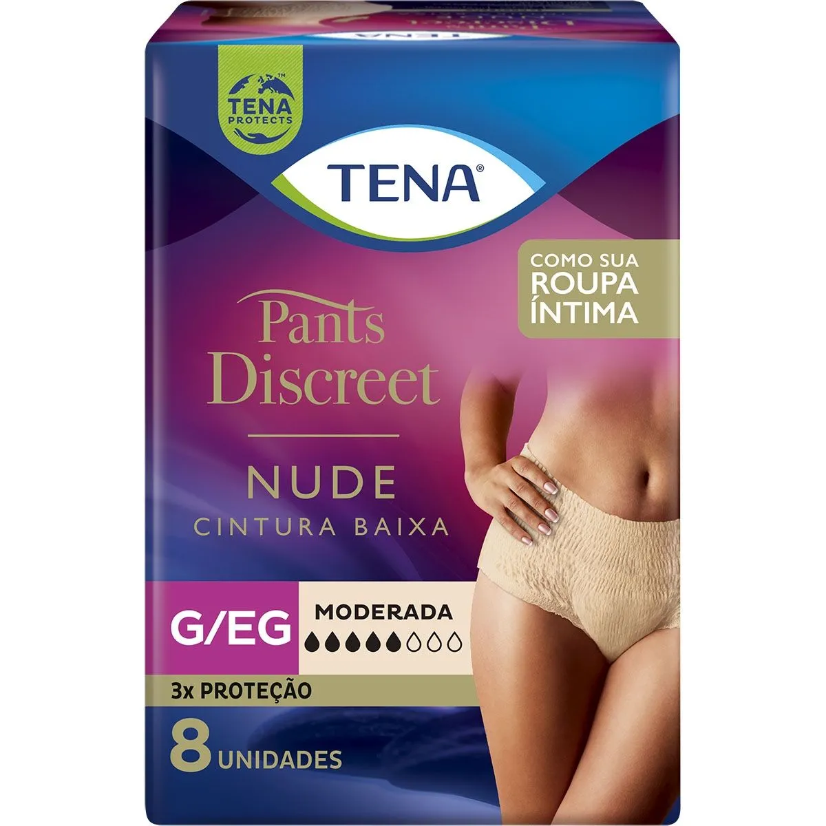 Roupa Íntima Feminina Pants Discreet Nude Tamanho Grande e Extra Grande 8 Unidades Tena