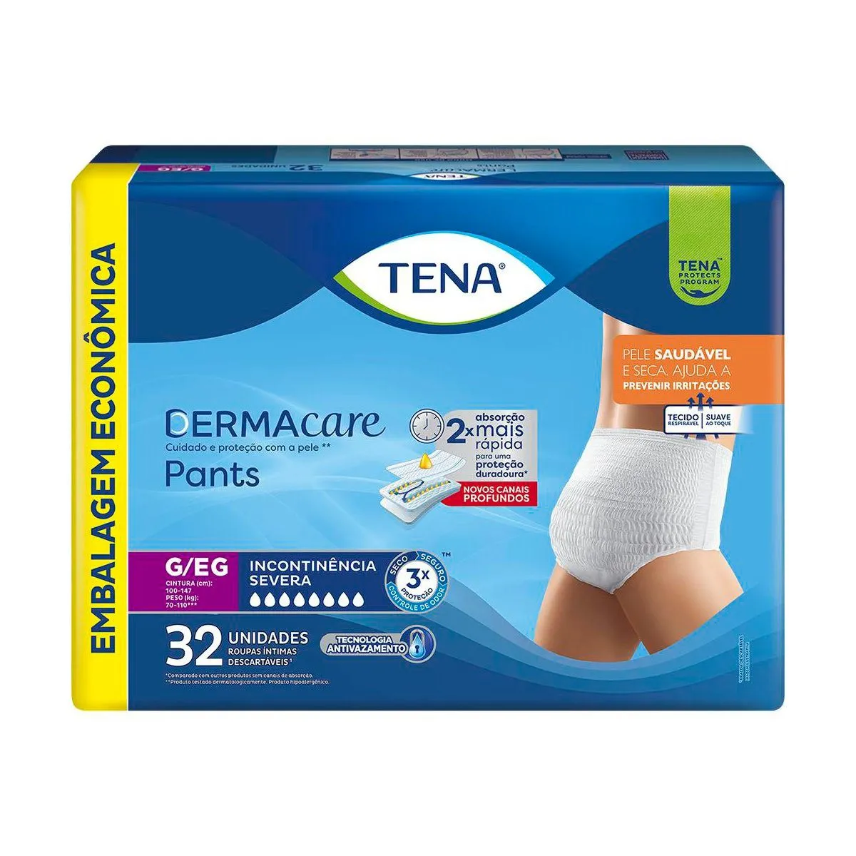 Roupa Íntima Tena Pants Dermacare G/EG Embalagem Econômica 32 Unidades