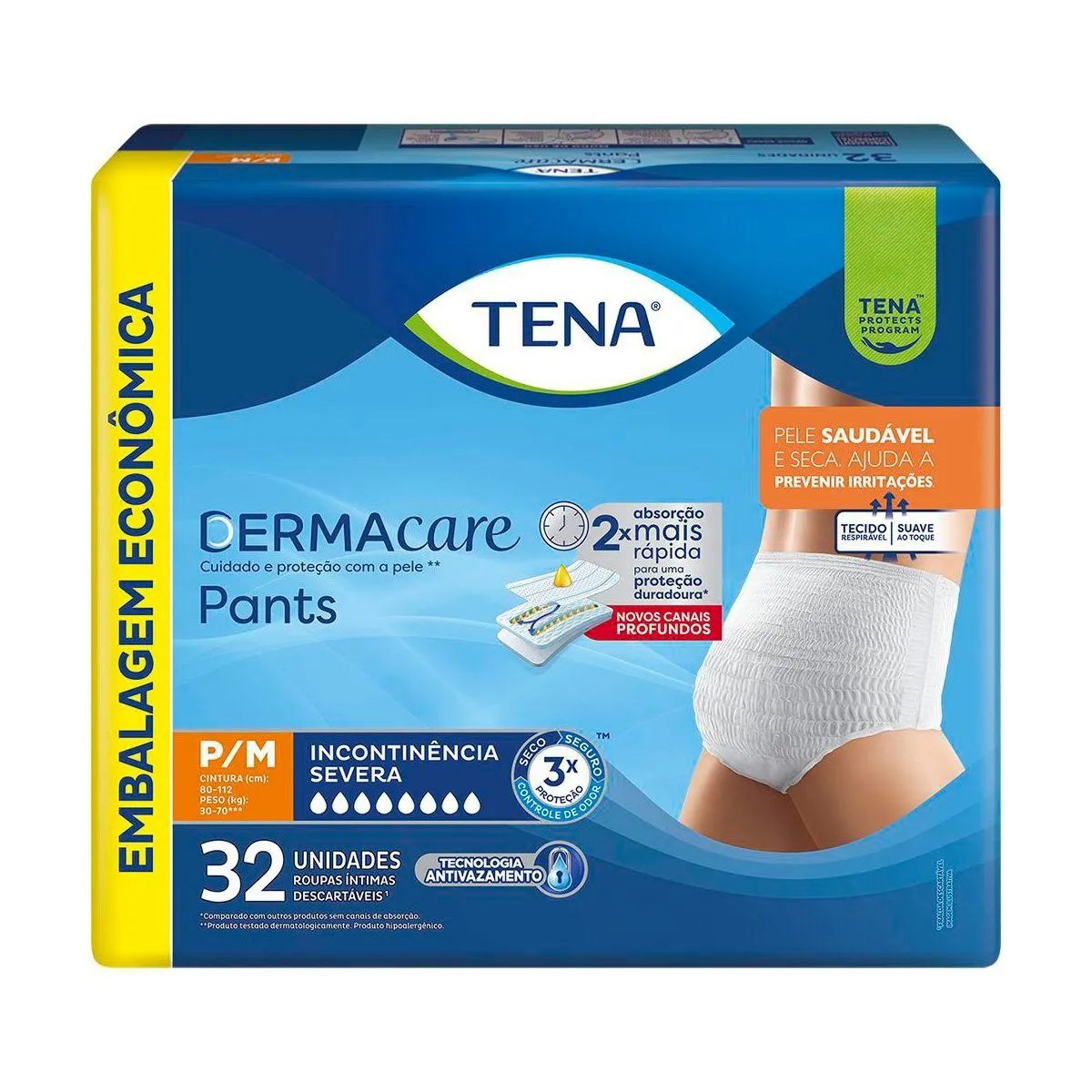 Roupa Íntima Tena Pants Dermacare P/M Embalagem Econômica 32 Unidades