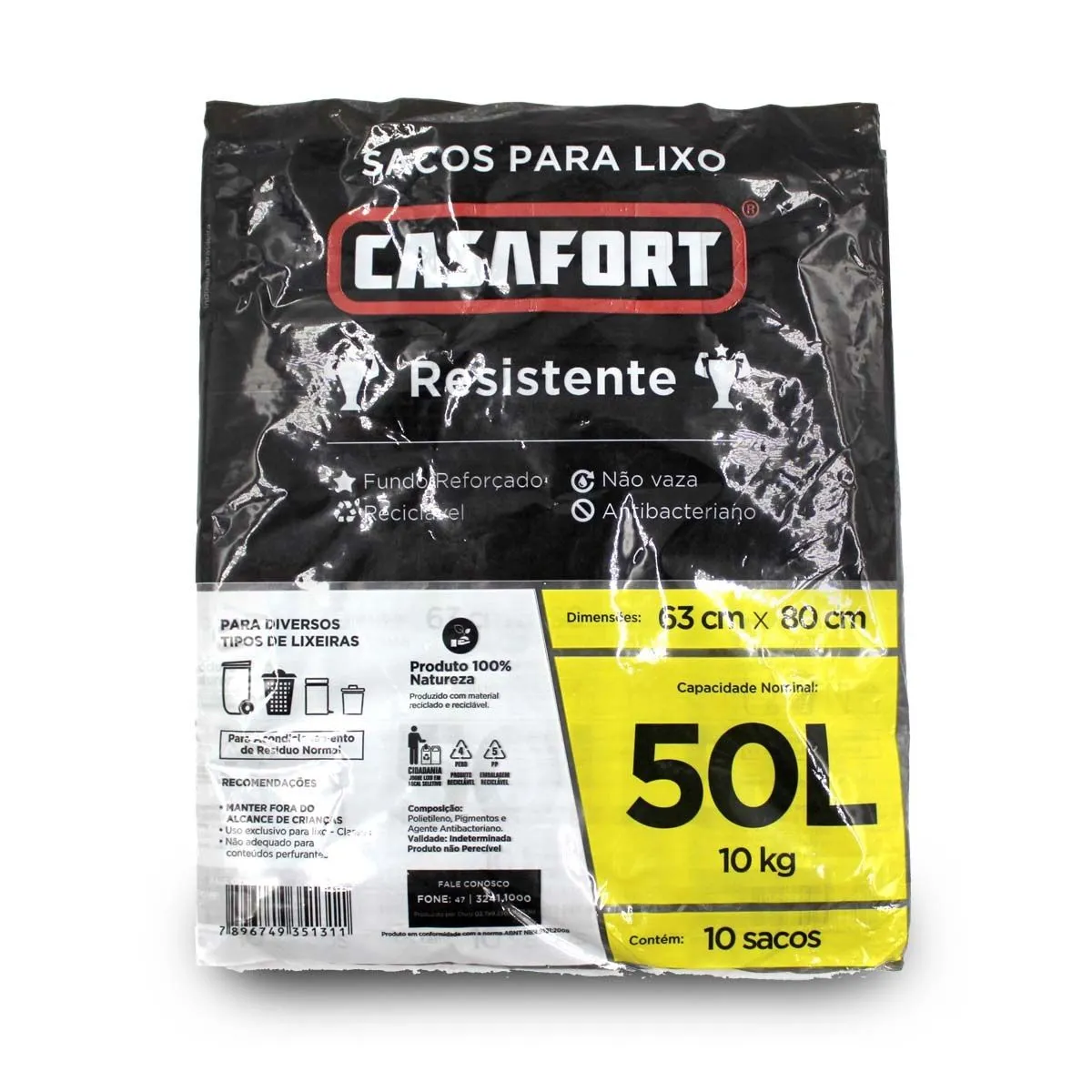 Saco De Lixo Almofada 50L Casafort Pacote C/10