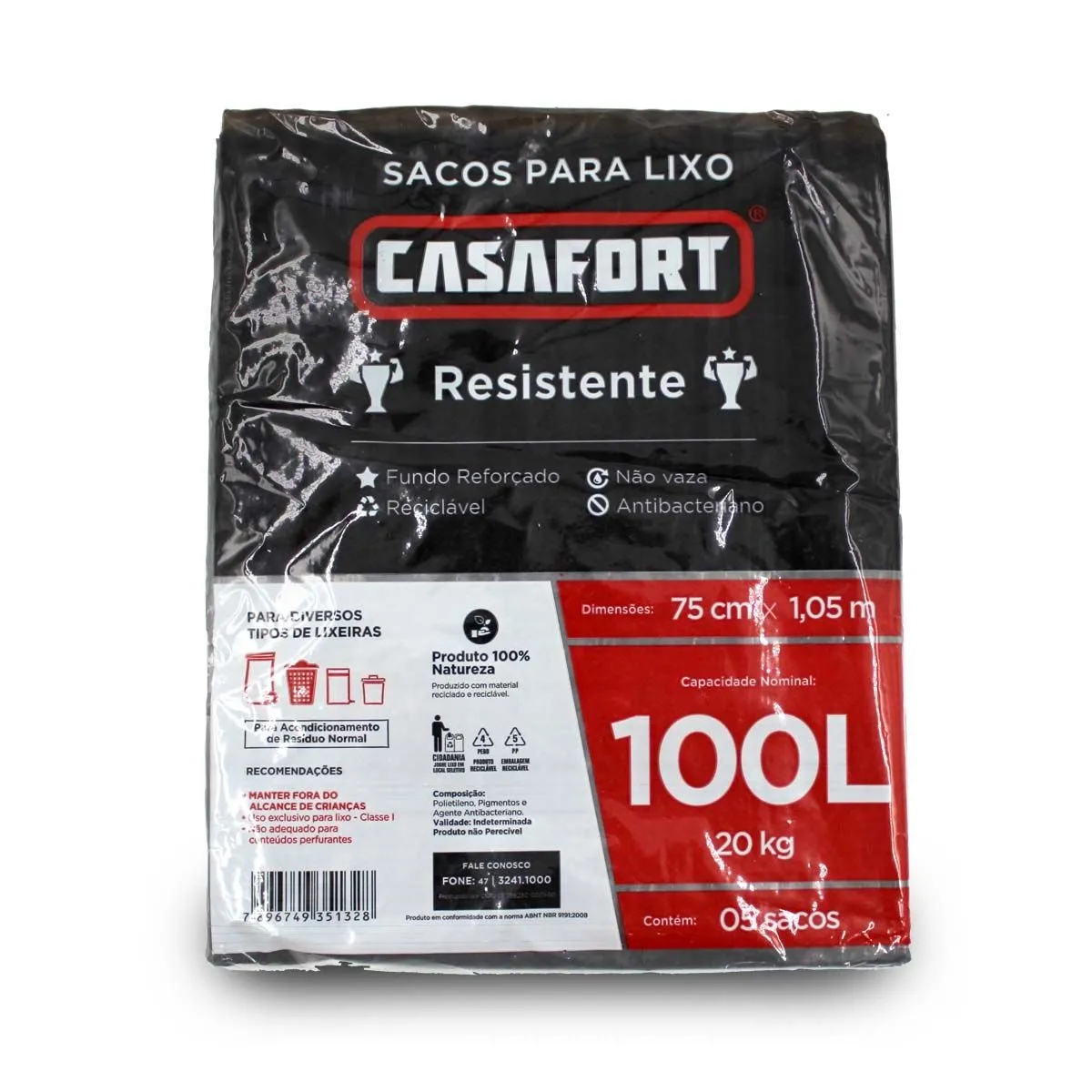 Saco de Lixo Preto 100L Pacote C/05 Unidades Casafort