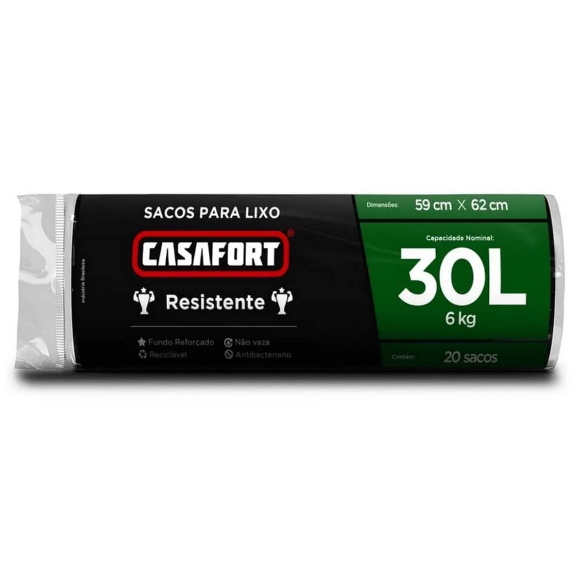 Saco de Lixo Preto 30L Pacote C/20 Unidades Casafort