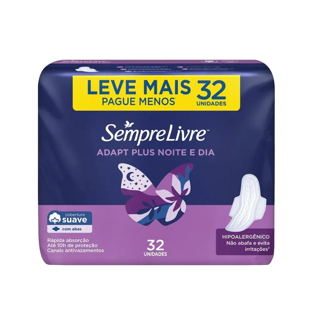 Sempre Livre Absorvente Adapt Plus Noite e Dia Suave Com Abas 32un