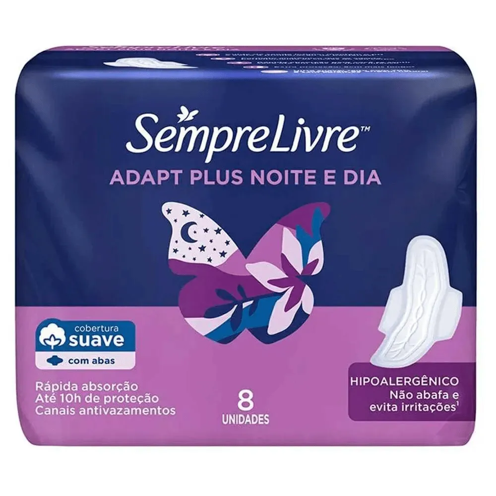 Sempre Livre Absorvente Adapt Plus Noite e Dia Suave Com Abas 8un