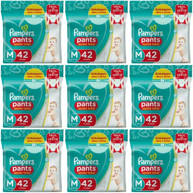 Kit 9 Fraldas Confortsec Pants ”M” Pampers Simples c/42 Unidades cada