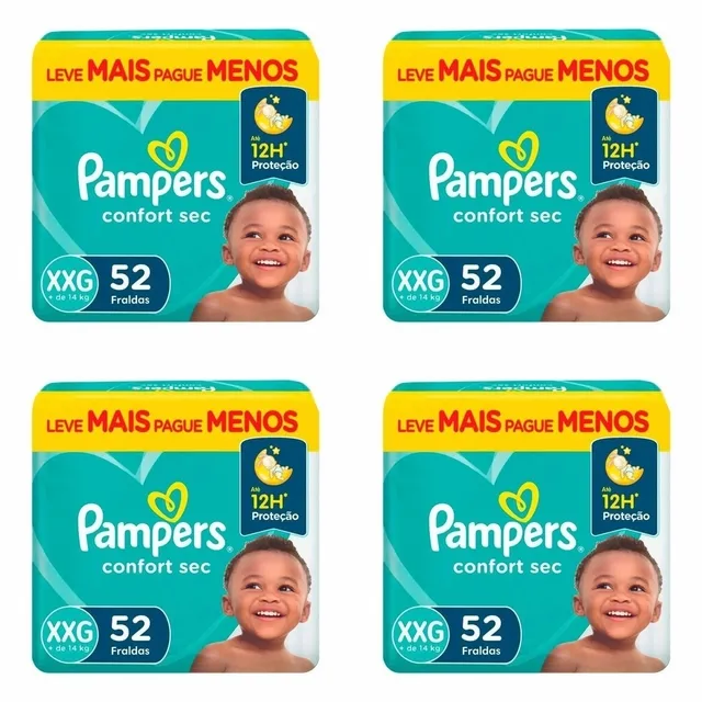 Kit 4 Fraldas Pampers Confort Sec Xxg 52 Unidades cada