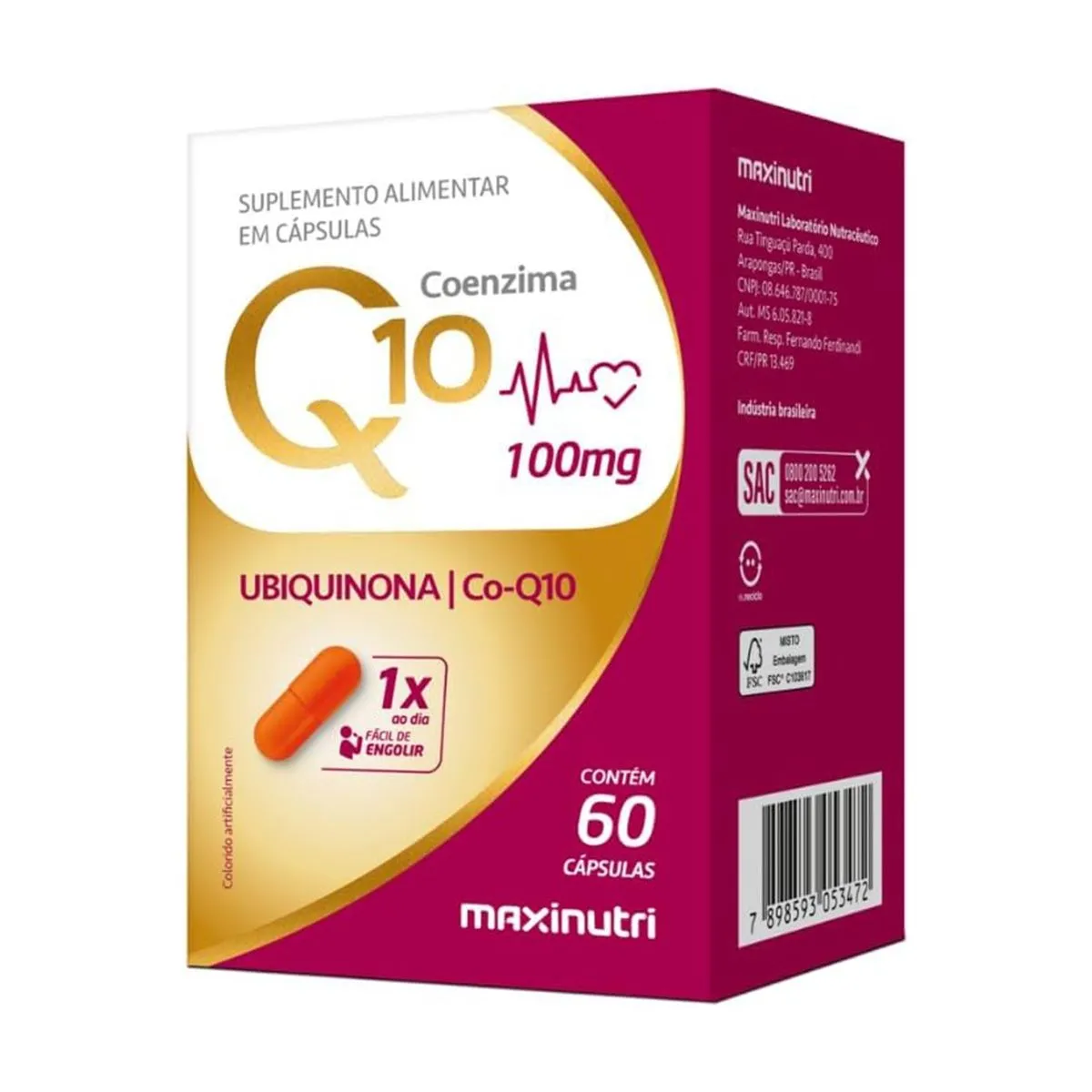Suplemento Alimentar Coenzima Q10 100mg Com 60 Cápsulas Maxinutri
