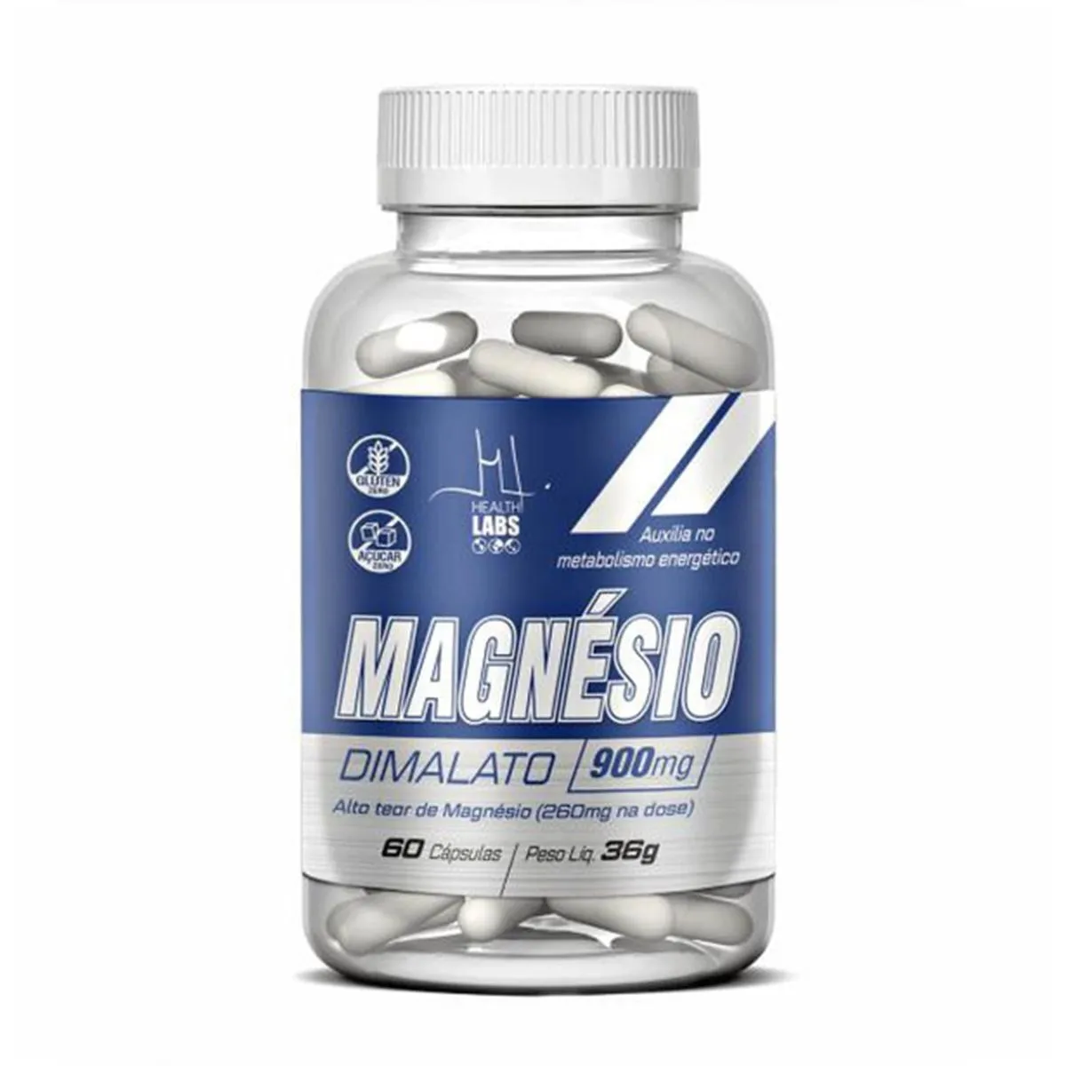 Suplemento Alimentar Malato de Magnésio 900Mg Com 60 Cápsulas Health Labs