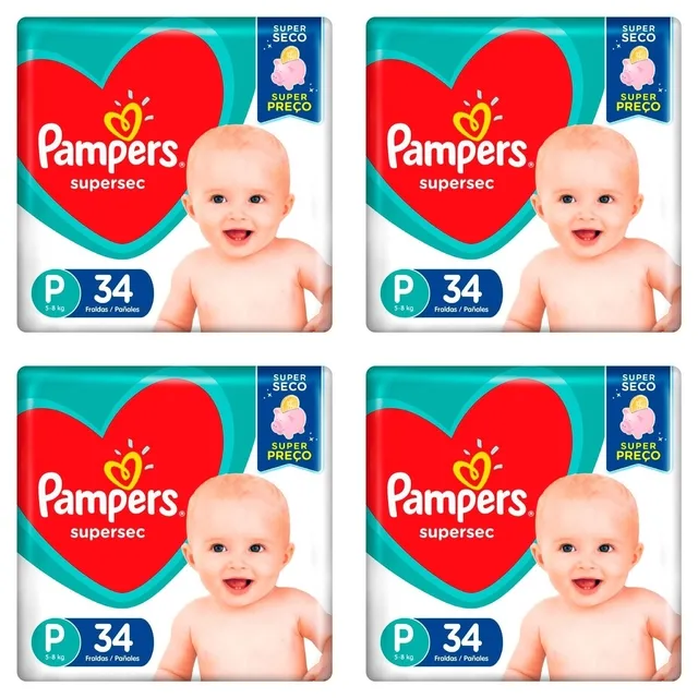 Kit 4 Fraldas Pampers Supersec Pacotão P 34 Unidades cada