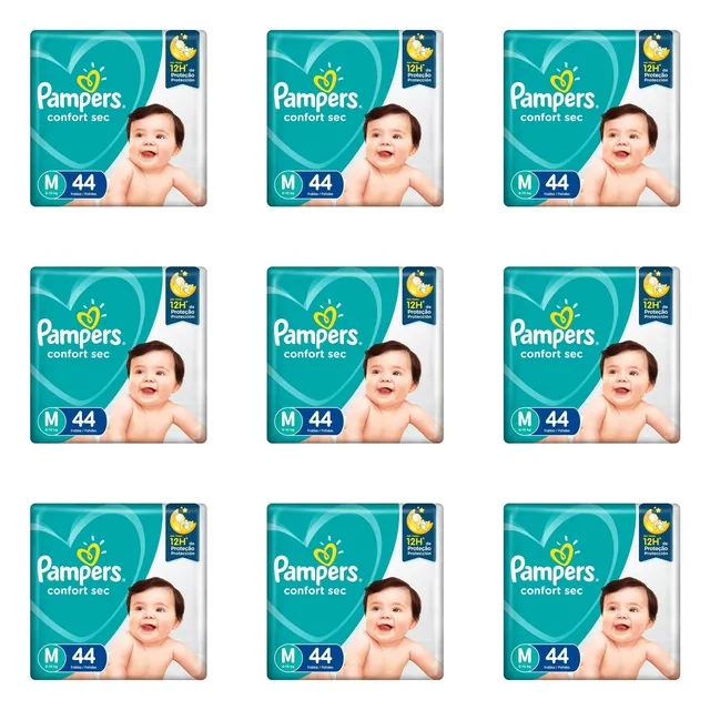 Kit 9 Fraldas Pampers Confort Sec M c/44 Unidades cada