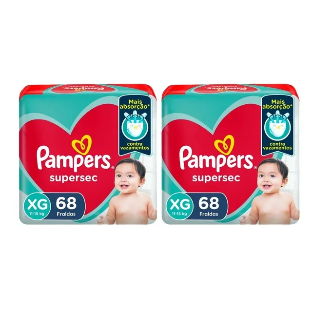 Kit 2 Fraldas Supersec ”Xg” Pampers Simples c/68 Unidades cada