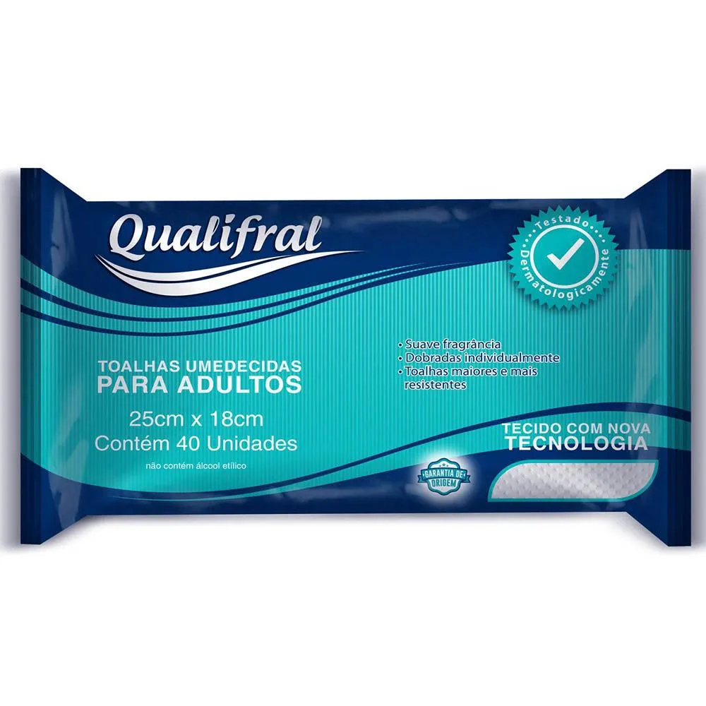Toalha Umedecida Adulto Com 40 Unidades Qualifral