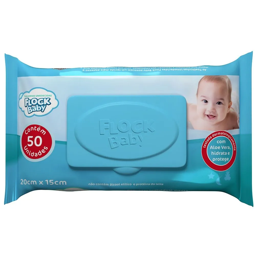 Toalha Umedecida com 50 Unidades Flock Baby