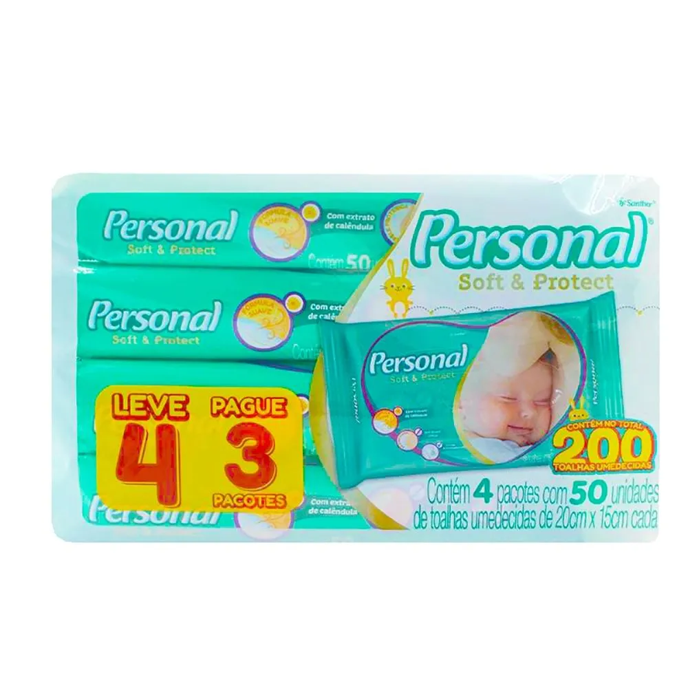 Toalhas Umedecidas Personal Baby Soft e Protect Leve 4 Pague 3