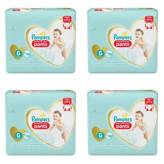 Kit 4 Fraldas Infantil Pampers Premium Care Pants Tamanho G com 30 Unidades cada
