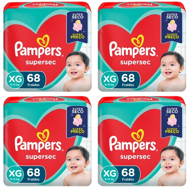 Kit 4 Fraldas Supersec Jumbo ”Xg” Pampers Simples c/68 Unidades cada